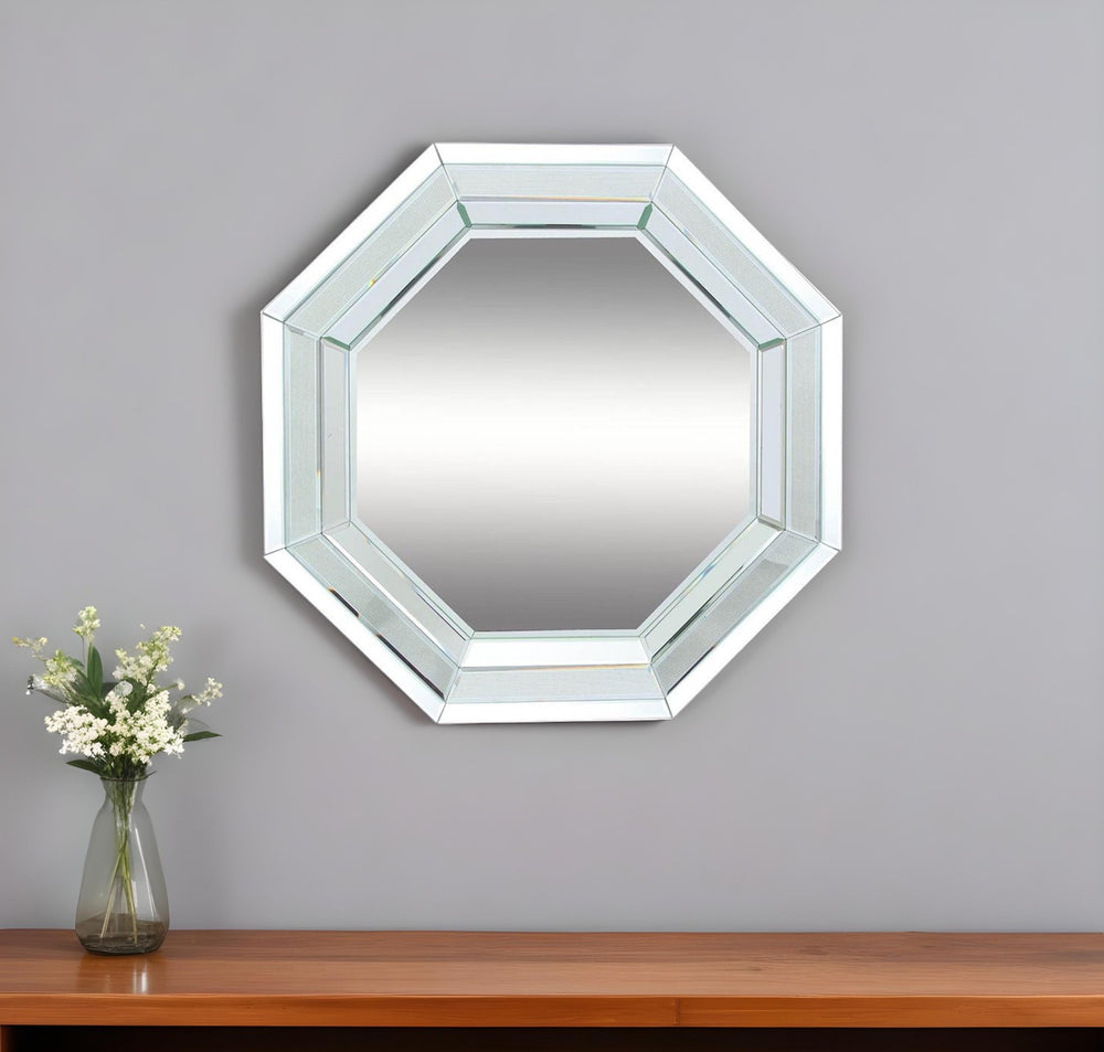 Homeroots 28" Silver Octagon Glass Framed Accent Mirror  Glass 484994