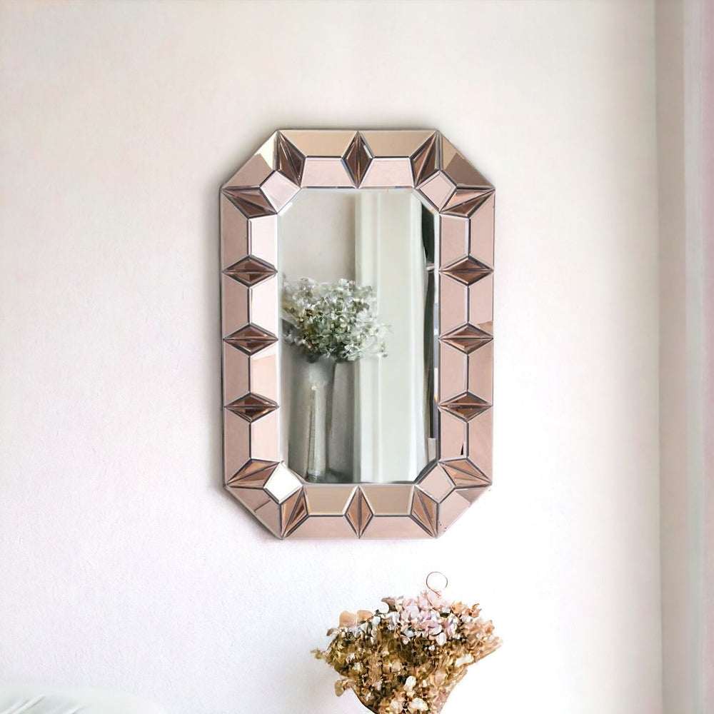 Homeroots 35" Rose Gold Glass Framed Accent Mirror  Glass 484995