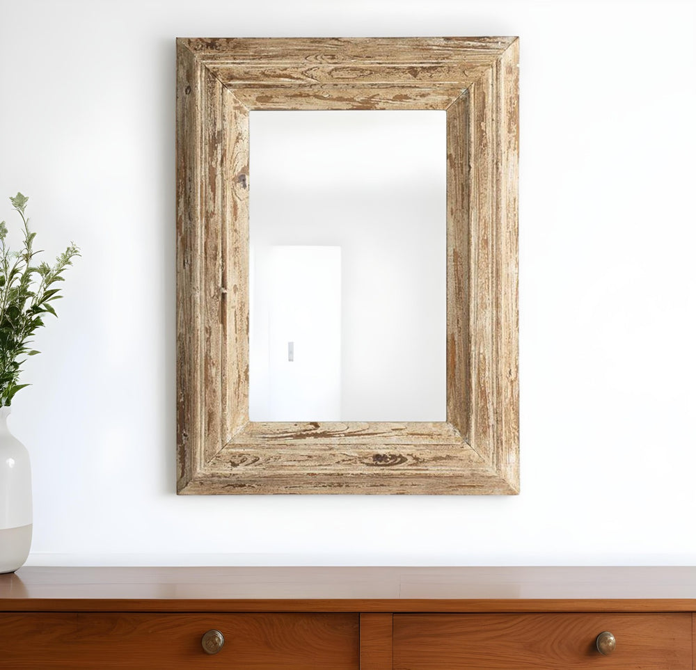 Homeroots 39" Natural Distressed Wood Framed Accent Mirror  70% Fir Wood,15% Mirror,15% Mdf 484996