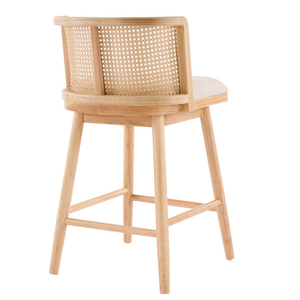 English Elm Talia Rubberwood Counter Stools with Rattan Back Cushioned Seat Scandinavian Set of 2 N775P369555N