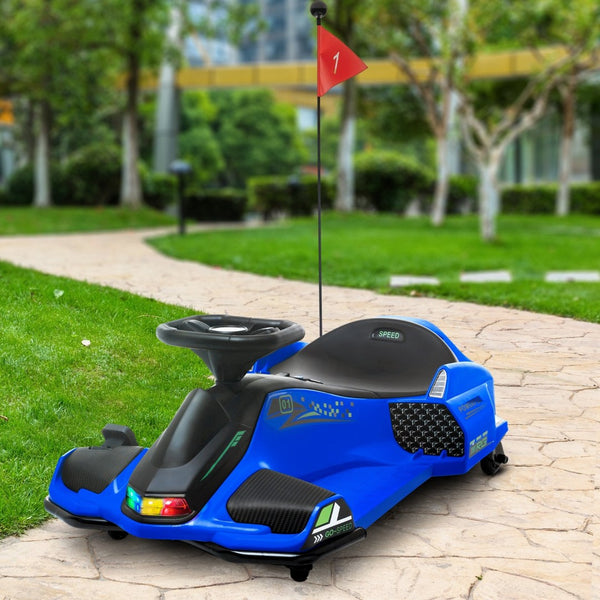 English Elm Aosom Kids Battery Powered Drift Kart with Led Lights Music and Slow Start Feature Blue W2225P217182