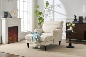 English Elm Modern Chaise Lounge with Plush High-Resilience Cushion and Solid Wood Frame for Durable Comfort White W2120P296384