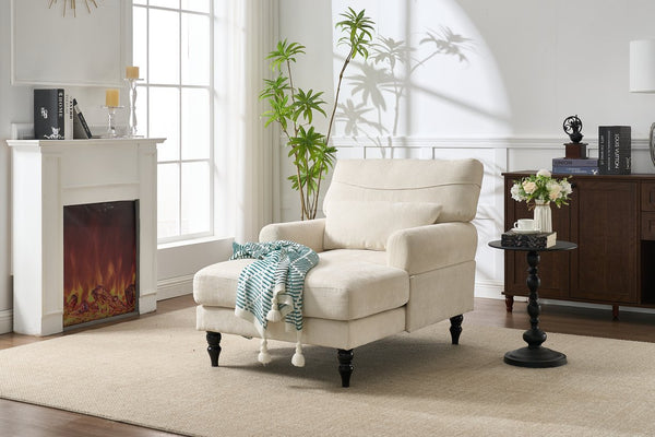 English Elm Modern Chaise Lounge with Plush High-Resilience Cushion and Solid Wood Frame for Durable Comfort White W2120P296384