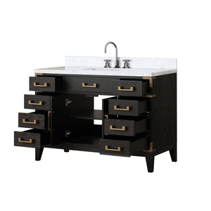 English Elm Black Oak Single Bath Vanity With Carrara Marble Top & Chrome Faucet - Elegant Storage Solution! B2731P260926