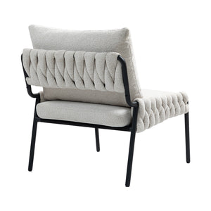 English Elm Modern Accent Lounge Chair with Braided Fabric Upholstery, Ergonomic Backrest, Plush Cushioning, Metal Frame, Adjustable Feet - Stylish Living Room Armchair Beige W2215P252349