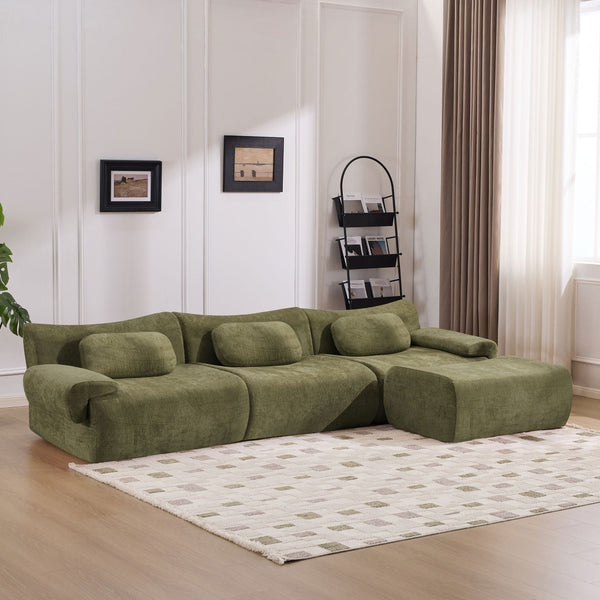 English Elm Modular Chenille Deep Seat Sectional Sofa with Bamboo Frame for Living Room Lounge Green W1829S00069
