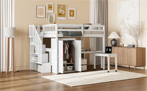 English Elm Queen Murphy Bed with Integrated Desk Cabinet Shelves Space Saving Studio Solution White N708S00014K