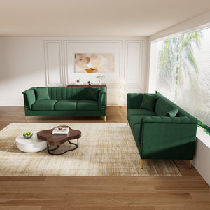 English Elm FX-P82-2PC Velvet Sofa Set of 2, Plush Tufted 3-Seater Sofas with Gold Legs for Stylish Living W576S00242