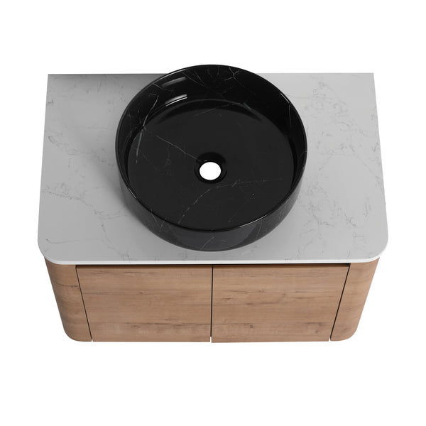 English Elm 30'' Wall-Mounted Bathroom Vanity With Ceramic Sink, Soft-Close Doors & Sleek Modern Design W999S00391