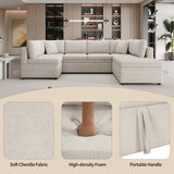 English Elm 117.3" Oversized Sectional Sofa U- Shaped Sofa Couch Pull-Out Sofa Bed With Two Throw Pillows For Living Room, Beige