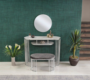 English Elm Garry Oval Fabric Ottoman with Chrome Legs — Plush Upholstery, Compact Modern Seat for Living Spaces Grey B029P333529