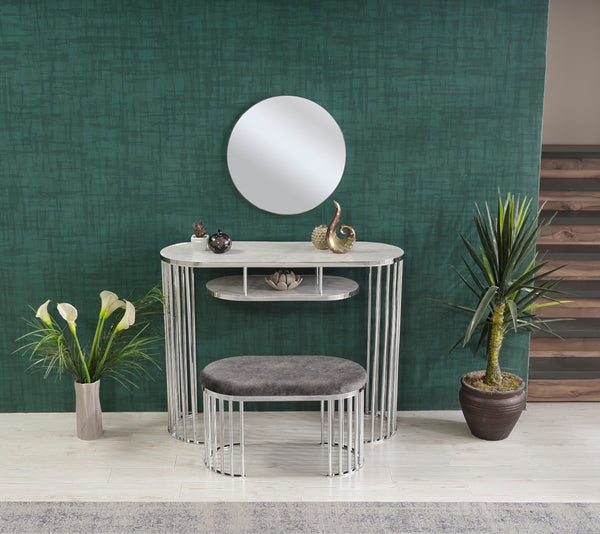 English Elm Garry Oval Fabric Ottoman with Chrome Legs — Plush Upholstery, Compact Modern Seat for Living Spaces Grey B029P333529