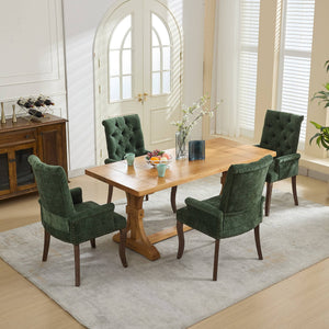 English Elm Upholstered Chenille Dining Chair with Hand-Tufted Back, Curved Solid Wood Legs, Comfortable Armseat Olive Green W1143P346929