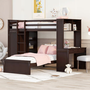 English Elm Twin Loft Bed System with Wardrobe Desk and Shelving for Kids Shared Bedroom Espresso LT000820AAP-1