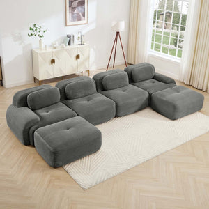 English Elm U-shaped Modular Sectional Sofa Corduroy Upholstered Ergonomic Curved Living Room Seating Grey W714S01272