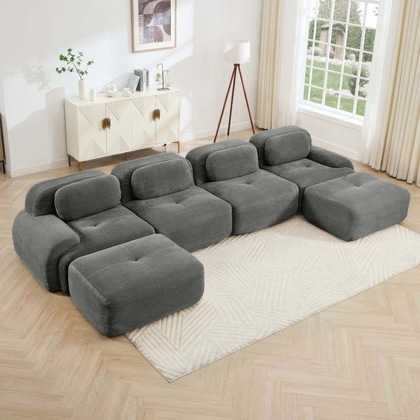 English Elm U-shaped Modular Sectional Sofa Corduroy Upholstered Ergonomic Curved Living Room Seating Grey W714S01272