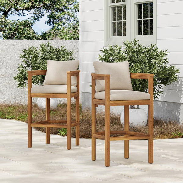 English Elm Christopher Knight Home® - Abaco Acacia Outdoor Barstool Set of 2 with Removable Gray Cushions, Rustic Curved Back Support Teak+ Beige N775P294071T