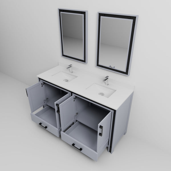 English Elm Dark Grey Double Bath Vanity 60" W x 22" D with Cultured Marble Top, Chrome Faucet & 22" Mirrors Durable B2731S01139
