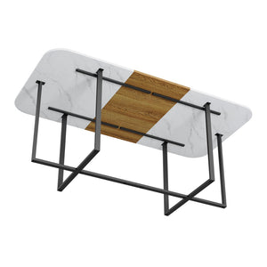 English Elm Sn-rgt200-8-whwd Faux Marble Wood Grain Top Dining Table with Sleek Black Metal Legs W3875P372901