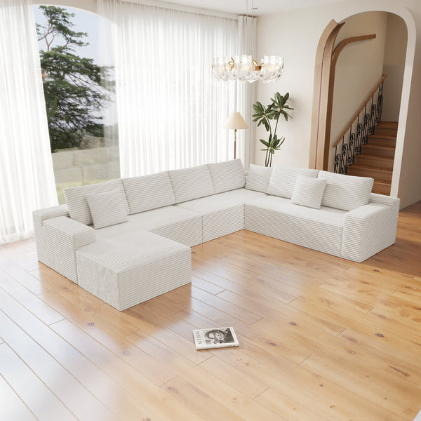 English Elm 137.8*104.3"Modular 137.8*104.3" Modular Sectional Sofa - Plush Corduroy, No Assembly, Flexible 4-Piece Design For Any Space W3819S00052
