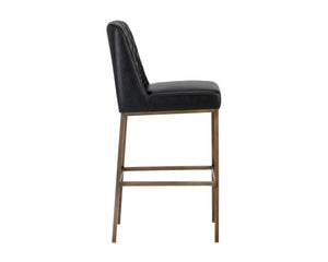 Sunpan Leighland Classic Barstool with Antique Brass Frame and Diamond-Stitched Faux Leather Upholstery Coal Black