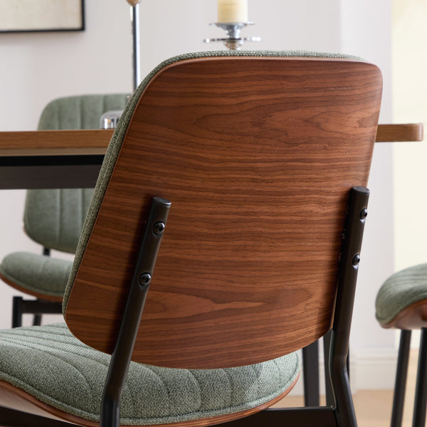 English Elm Dining Chairs Mid Century Modern Walnut Back Faux Leather Upholstered Seat Ergonomic Curved Back Waterproof PU Fabric Stable Metal Legs Olive Green W1143P379861