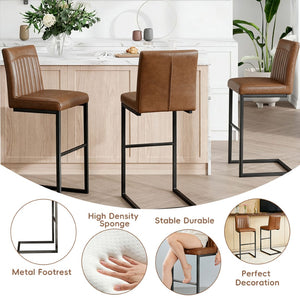 English Elm Faux Leather Counter Stools Set of Two Ergonomic Curved Back Metal Frame Kitchen Seating W5096P400661