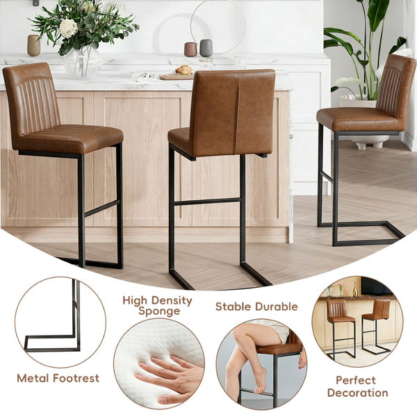 English Elm Faux Leather Counter Stools Set of Two Ergonomic Curved Back Metal Frame Kitchen Seating W5096P400661