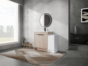 English Elm 42 Inch Freestanding Bathroom Vanity With Ceramic Sink, Soft-Close Doors & Ample Storage Space W999S00304