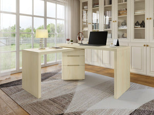 English Elm 90" Rotating L-shape Executive Desk Natural Melamine Mdf Surface Three Drawers Home Office Natural Wood N751S383638K
