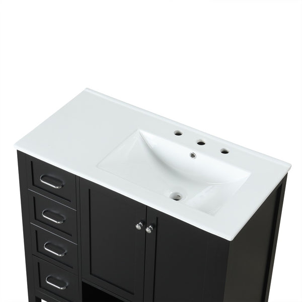 English Elm 36" Freestanding Bathroom Vanity Solid Wood Mdf Cabinet Ceramic Undermount Sink Open Shelf Black N725P364203B