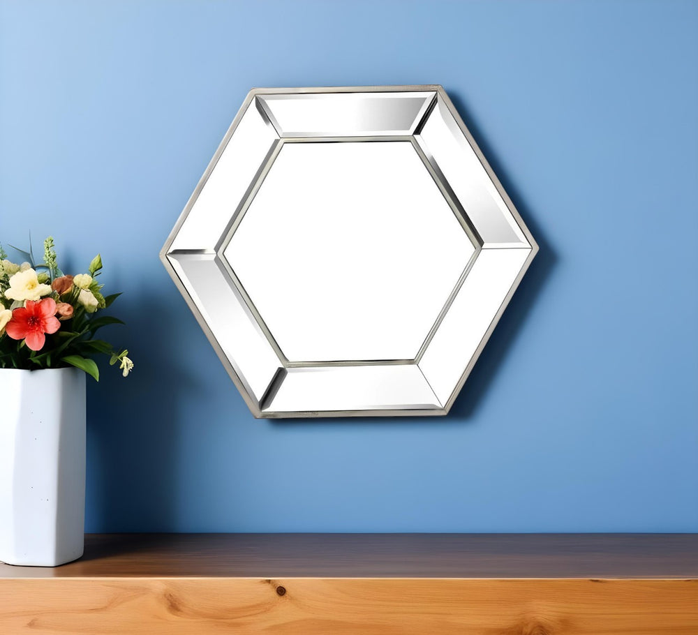 Homeroots 18" Silver Hexagon Glass Framed Accent Mirror  85% Glass,15% Mdf 485000