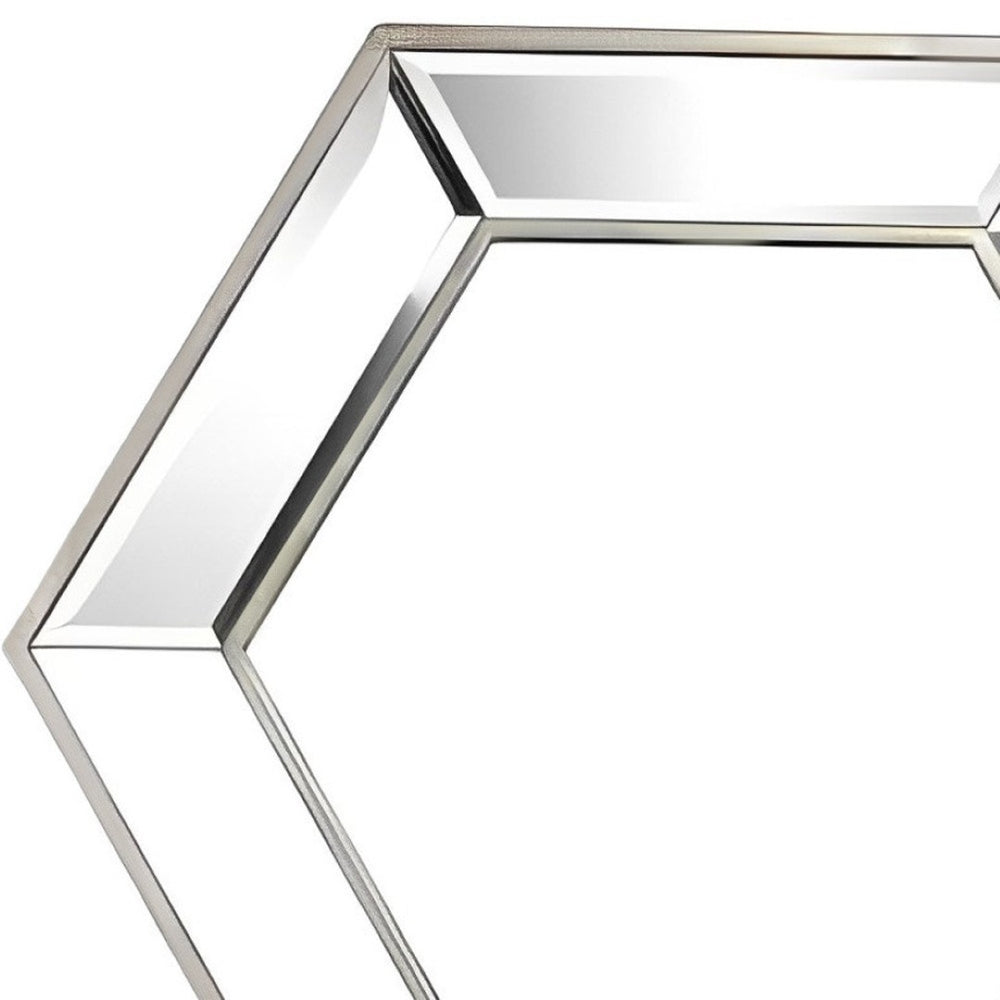 HomeRoots 18" Silver Hexagon Accent Mirror - Stylish Geometric Wall Decor for Brightening Any Room Space 485000