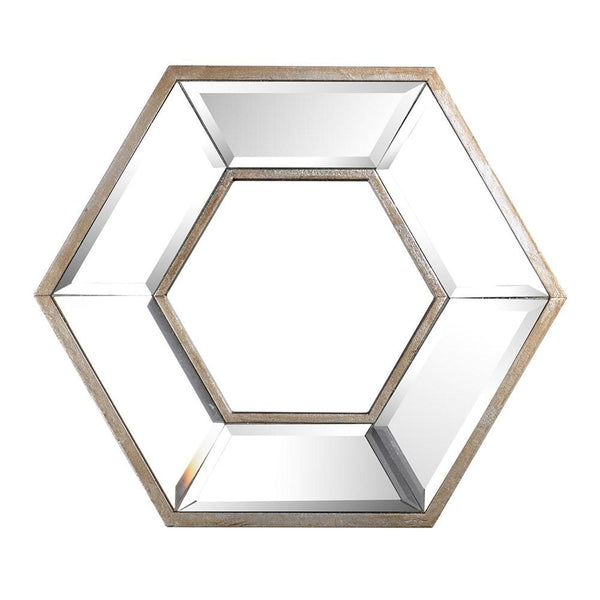 Homeroots 12" Silver Hexagon Wall Mounted Accent Mirror  Glass 485001