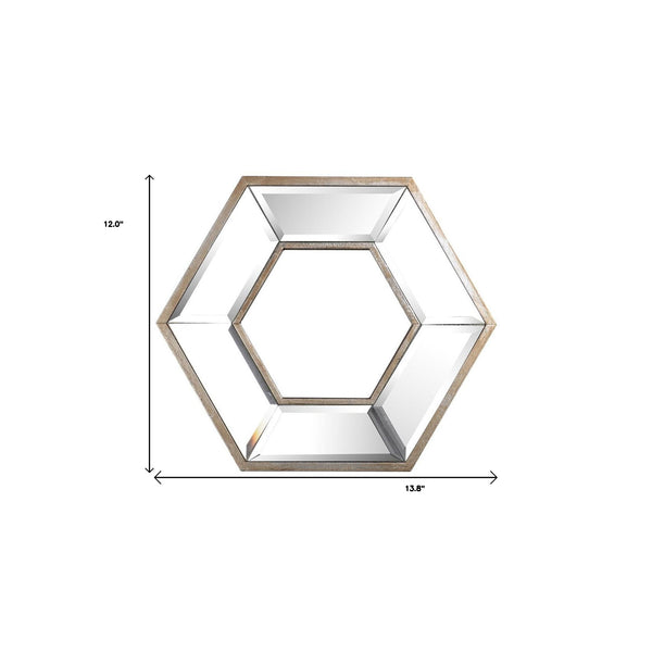 Homeroots 12" Silver Hexagon Wall Mounted Accent Mirror  Glass 485001