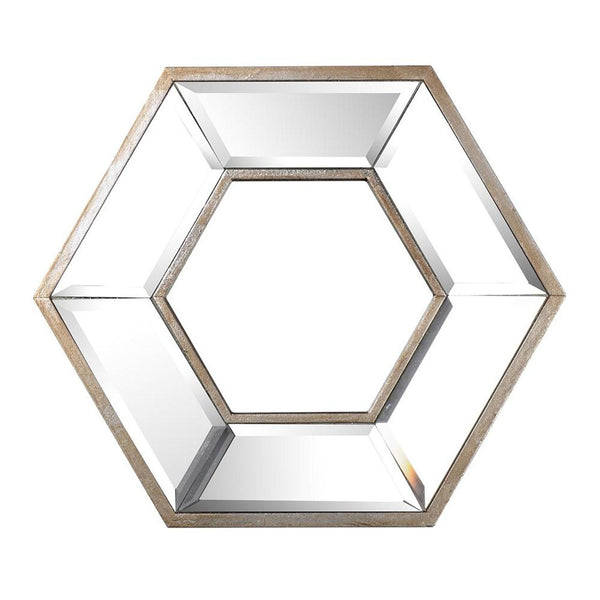 Homeroots 12" Silver Hexagon Wall Mounted Accent Mirror  Glass 485001