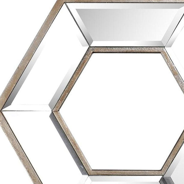 Homeroots 12" Silver Hexagon Wall Mounted Accent Mirror  Glass 485001