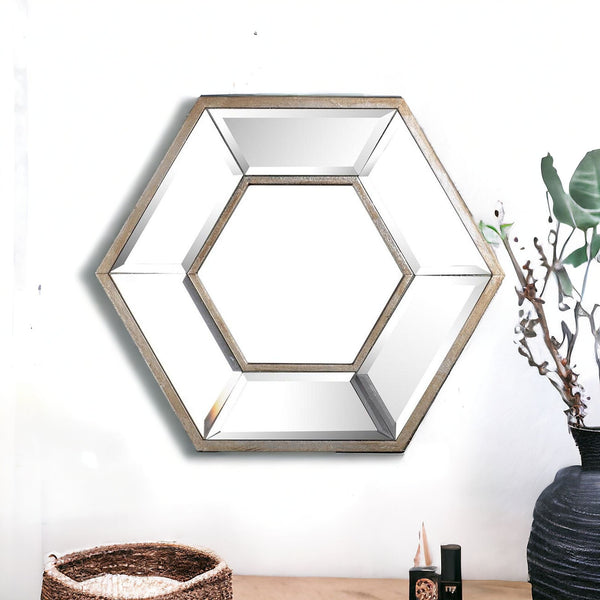 Homeroots 12" Silver Hexagon Wall Mounted Accent Mirror  Glass 485001