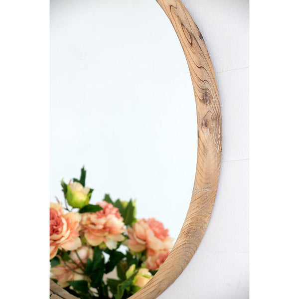 Homeroots 28" Natural Rustic Brown Wood Frame Round Wall Mounted Accent Mirror  Fir Wood 485002