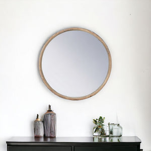 Homeroots 28" Natural Rustic Brown Wood Frame Round Wall Mounted Accent Mirror  Fir Wood 485002