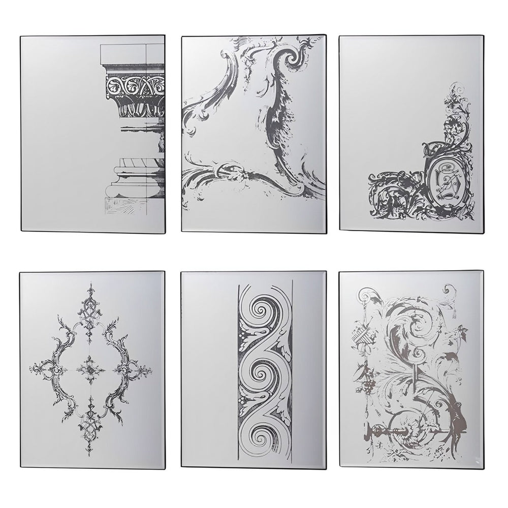 Homeroots Set Of Six Decorative Antiqued Glass Black Metal Framed Mirror Set  50% Metal,50% Mirror 485005