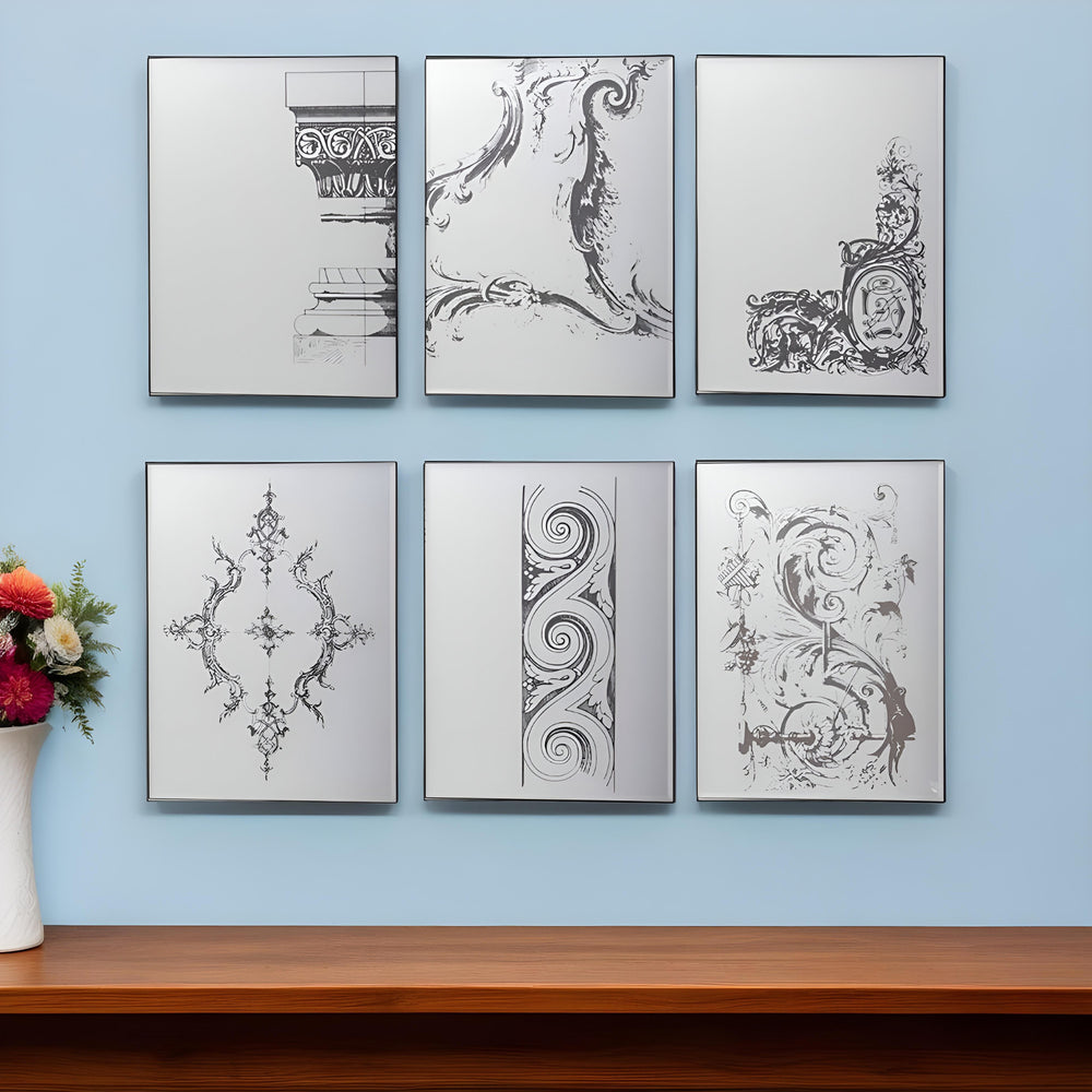 Homeroots Set Of Six Decorative Antiqued Glass Black Metal Framed Mirror Set  50% Metal,50% Mirror 485005