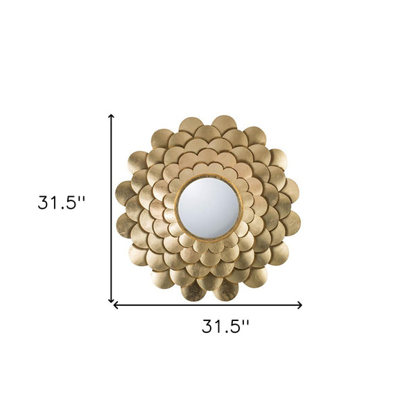 Homeroots 32" Gold Scalloped Iron Framed Round Accent Mirror  Iron 485006