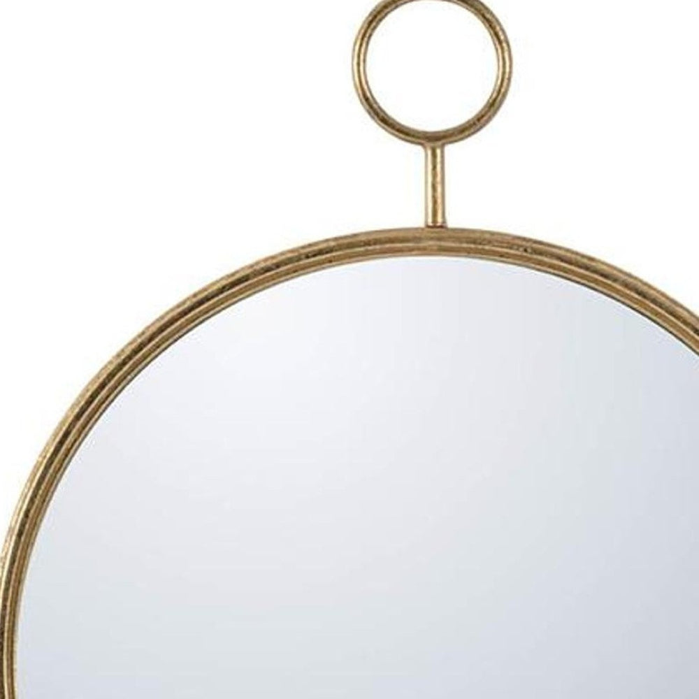 HomeRoots 32" Gold Round Iron Framed Accent Mirror – Luxurious Design for Home Décor & Stylish Wall Art 485008
