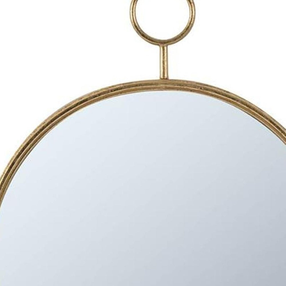 HomeRoots 28" Gold Round Iron Framed Accent Mirror - Elegant Home Decor Piece for Living Rooms & Entryways 485009