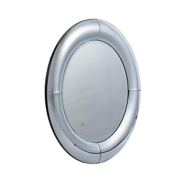 HomeRoots 32" Silver Round Curved Frame Accent Mirror – Modern-Retro Style for Home, Office & Entryway Decor 485011
