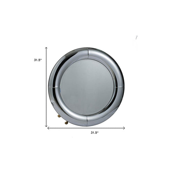 HomeRoots 32" Silver Round Curved Frame Accent Mirror – Modern-Retro Style for Home, Office & Entryway Decor 485011