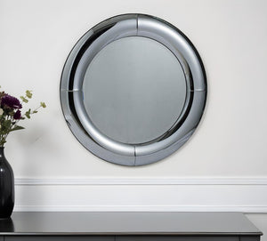 HomeRoots 32" Silver Round Curved Frame Accent Mirror – Modern-Retro Style for Home, Office & Entryway Decor 485011