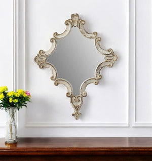 HomeRoots 30" White Diamond Accent Mirror - Elegant Solid Wood Frame, Vertical Design for Any Room Decor 485017