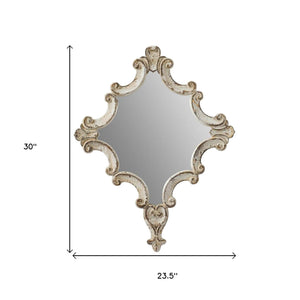 Homeroots 30" White Diamond Solid Wood Framed Accent Mirror  Fir Wood 485017